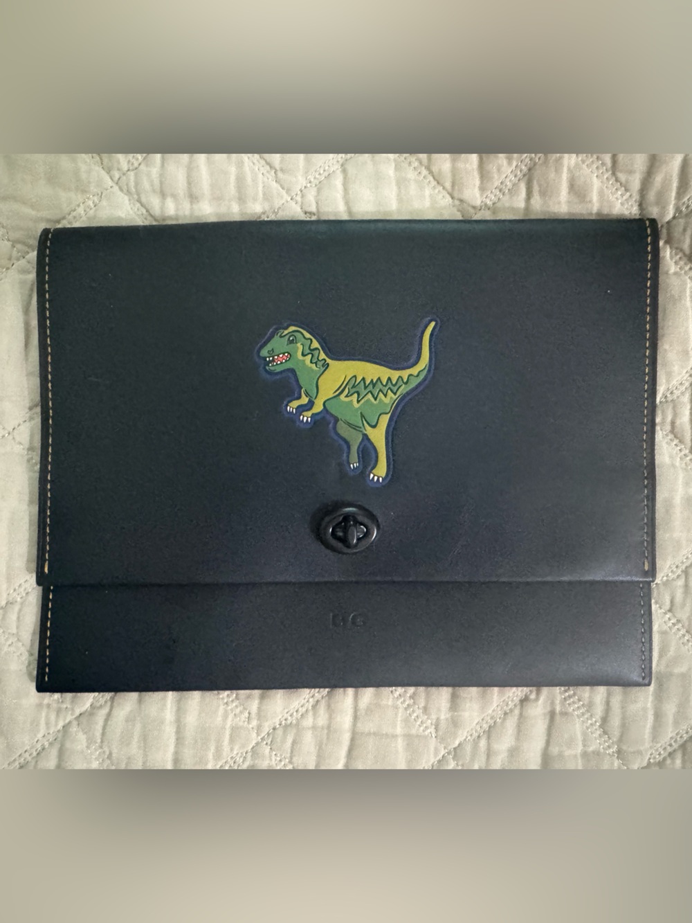 Rare Coach Black Glovetan Leather Envelope Clutch with Rexy Patch 9”x7”